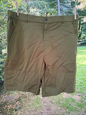 Men's Olive Flat-Front Casual Shorts